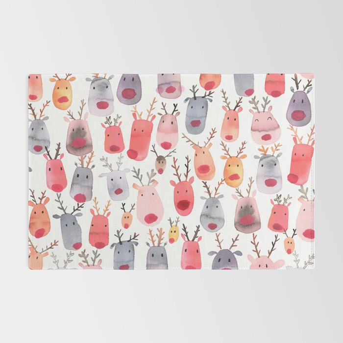 Christmas Winter Cute Reindeers Rug Gallery Image 2