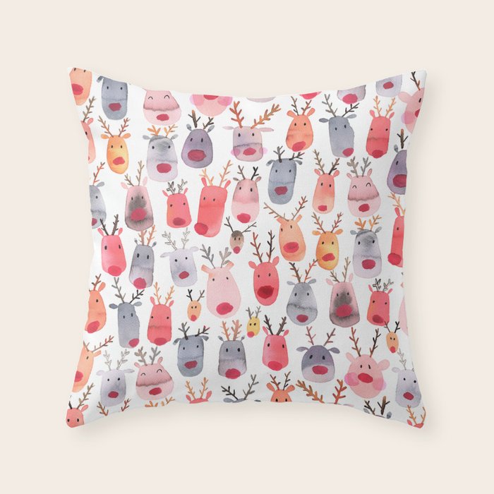 Christmas Winter Cute Reindeers Throw Pillow Gallery Image 1