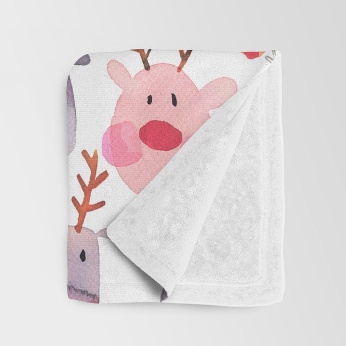 Christmas Winter Cute Reindeers Throw Blanket Gallery Image 3