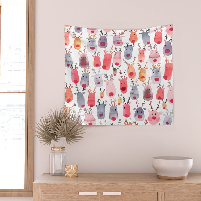 Christmas Winter Cute Reindeers Wall Tapestry Gallery Image 2