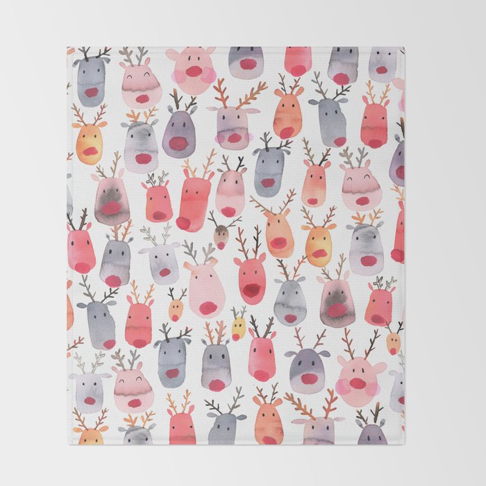 Christmas Winter Cute Reindeers Throw Blanket Gallery Image 2