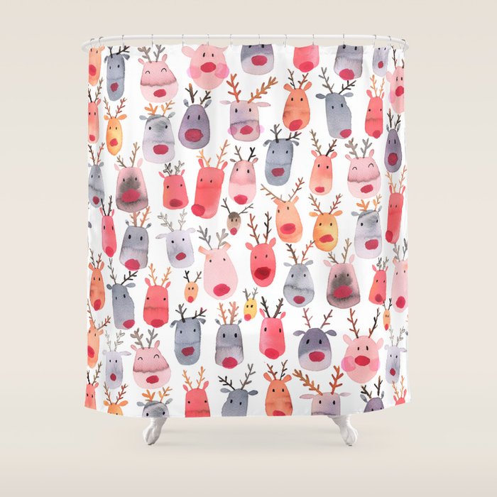 Christmas Winter Cute Reindeers Shower Curtain Gallery Image 1