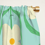 Sky Blue Retro Flowers Vintage Daisy Floral Geometric Green Window Curtain Gallery Image 2