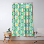 Sky Blue Retro Flowers Vintage Daisy Floral Geometric Green Window Curtain Gallery Image 5