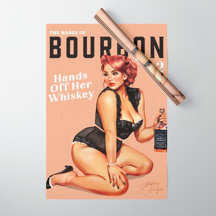 "The Babes Of Bourbon: Hands Off Her Whiskey" Vintage Curvy Pinup Girl Wrapping Paper Gallery Image 1