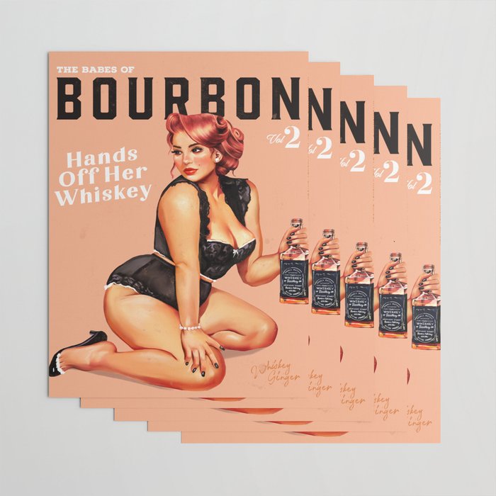 "The Babes Of Bourbon: Hands Off Her Whiskey" Vintage Curvy Pinup Girl Wrapping Paper Gallery Image 3