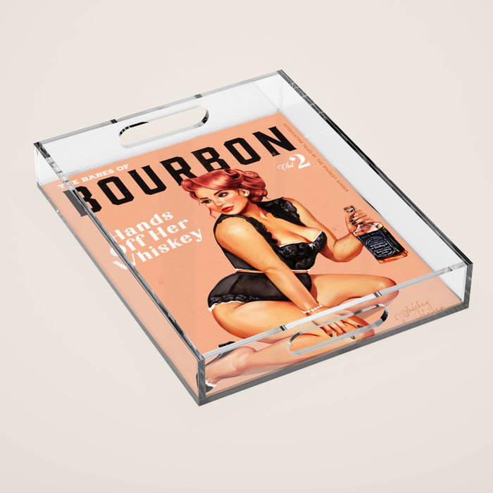 "The Babes Of Bourbon: Hands Off Her Whiskey" Vintage Curvy Pinup Girl Acrylic Tray Gallery Image 1