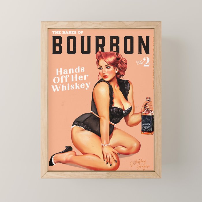 "The Babes Of Bourbon: Hands Off Her Whiskey" Vintage Curvy Pinup Girl Mini Art Print Gallery Image 1