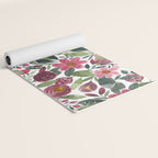 Mauve Pink Forest Green Watercolor Flowers Leaves Yoga Mat Gallery Image 2