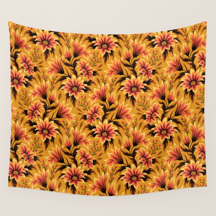 Gazania Floral - Orange Gold Wall Tapestry Gallery Image 4
