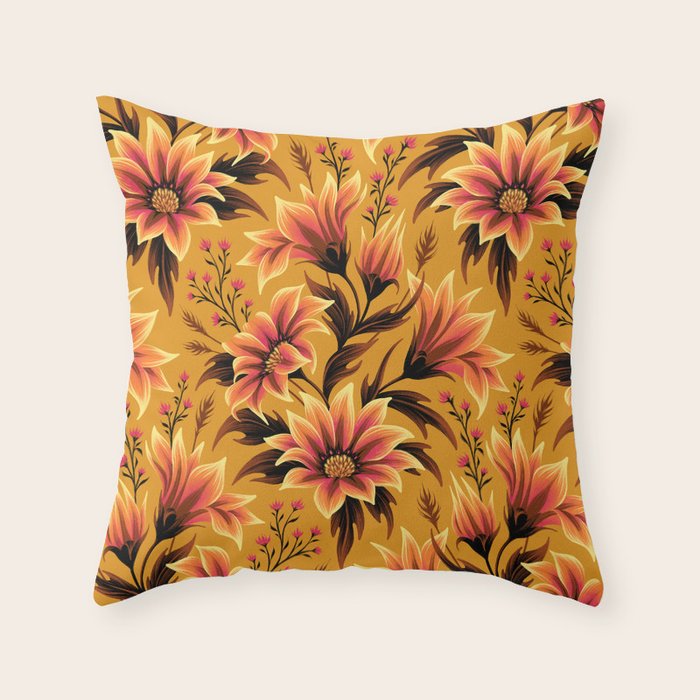 Gazania Floral - Orange Gold Throw Pillow Gallery Image 1