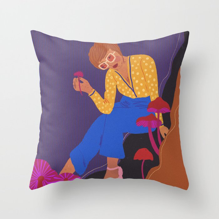Mushrooms girl Throw Pillow Gallery Image 6