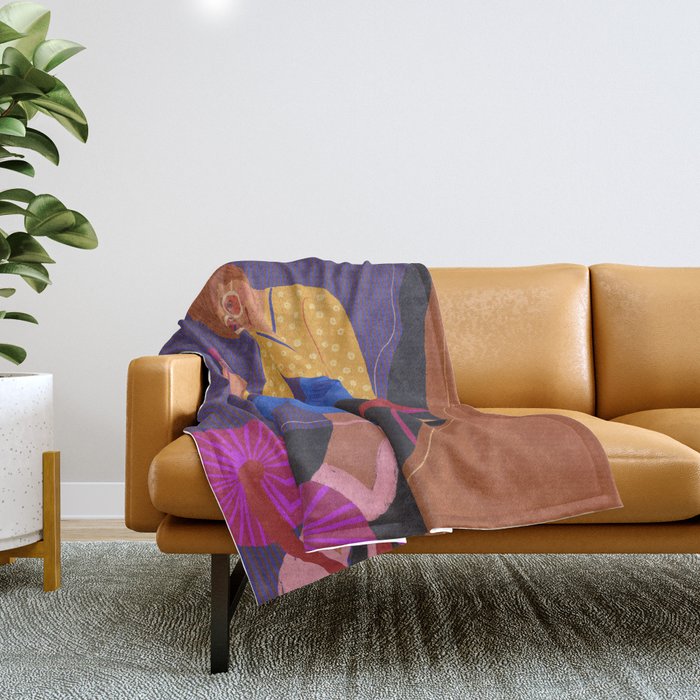 Mushrooms girl Throw Blanket Gallery Image 1