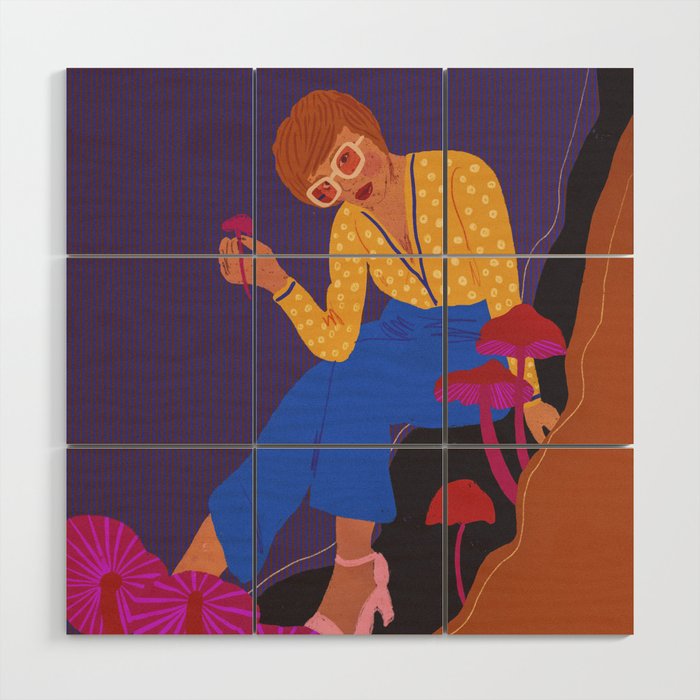 Mushrooms girl Wood Wall Art Gallery Image 1