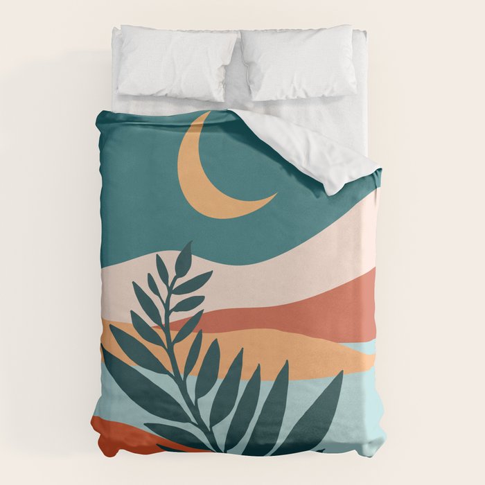 Moonlit Mediterranean Abstract Landscape Duvet Cover Gallery Image 6
