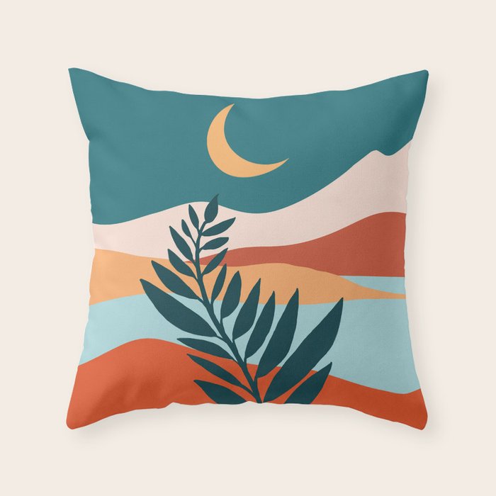 Moonlit Mediterranean Abstract Landscape Throw Pillow Gallery Image 6