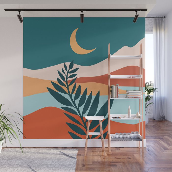 Moonlit Mediterranean Abstract Landscape Wall Mural Gallery Image 1