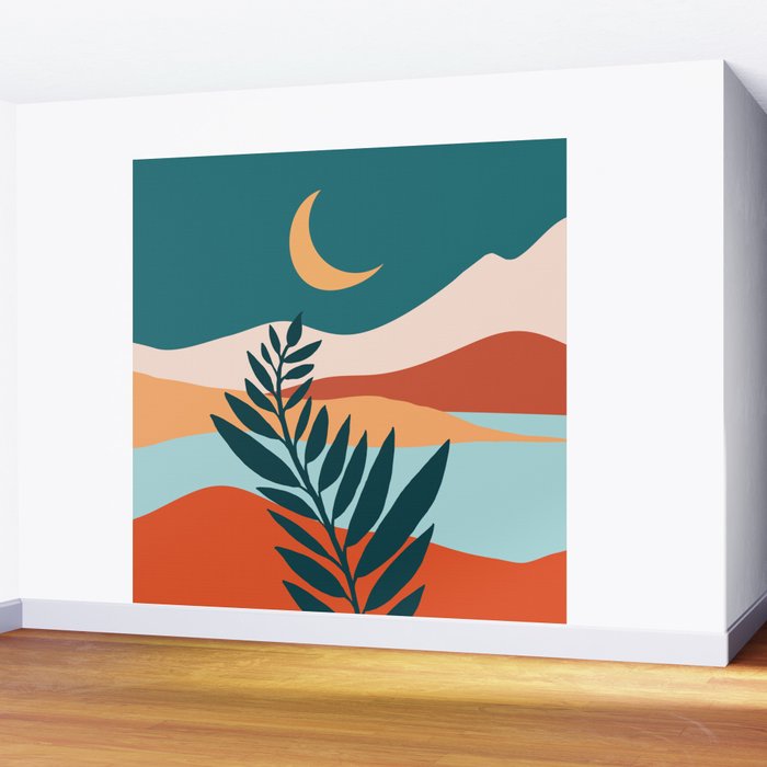 Moonlit Mediterranean Abstract Landscape Wall Mural Gallery Image 2