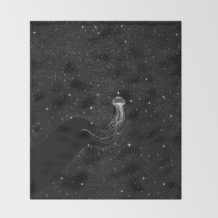 starry jellyfish (Black Version) Throw Blanket Gallery Image 2
