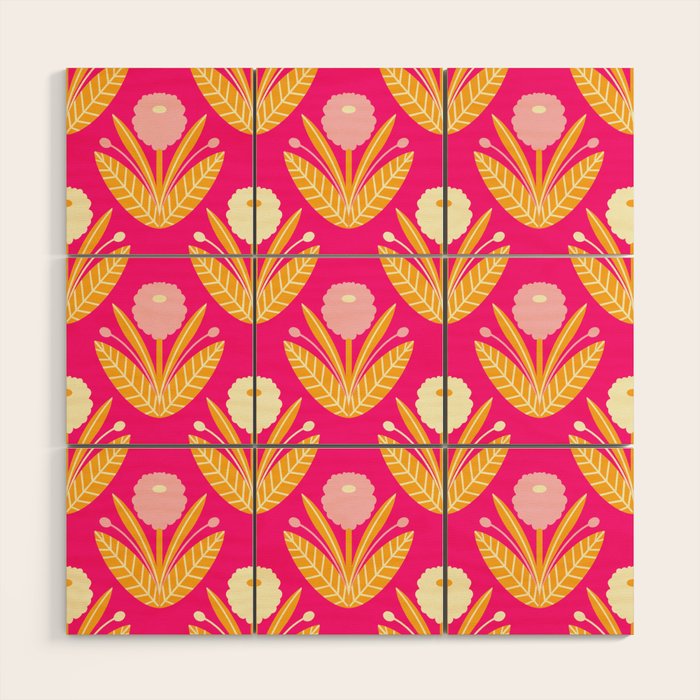 Happy White Dahlias Pattern - Hot Pink Wood Wall Art Gallery Image 1