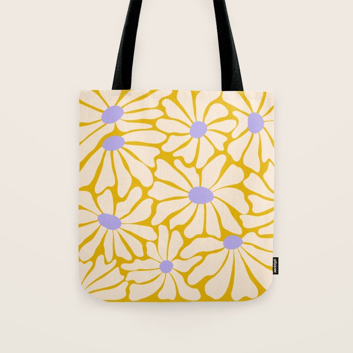 Big Groovy Flower - Purple, Yellow, Off-White Tote Bag Gallery Image 1