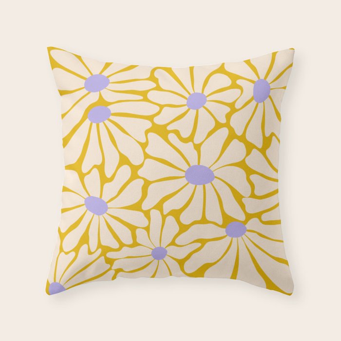 Big Groovy Flower - Purple, Yellow, Off-White Throw Pillow Gallery Image 6