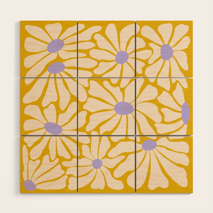 Big Groovy Flower - Purple, Yellow, Off-White Wood Wall Art Gallery Image 1