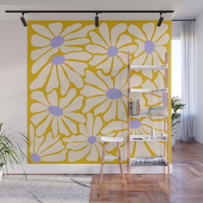 Big Groovy Flower - Purple, Yellow, Off-White Wall Mural Gallery Image 1