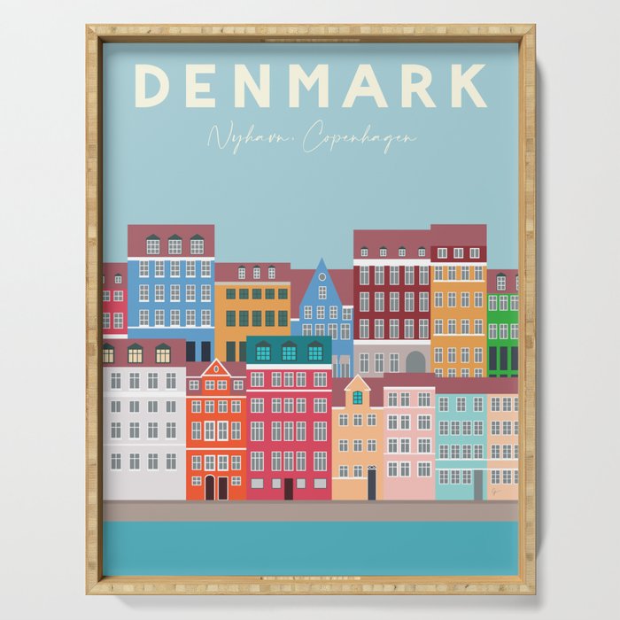 Denmark, Nyhavn, Copenhagen Travel Poster Serving Tray Gallery Image 1