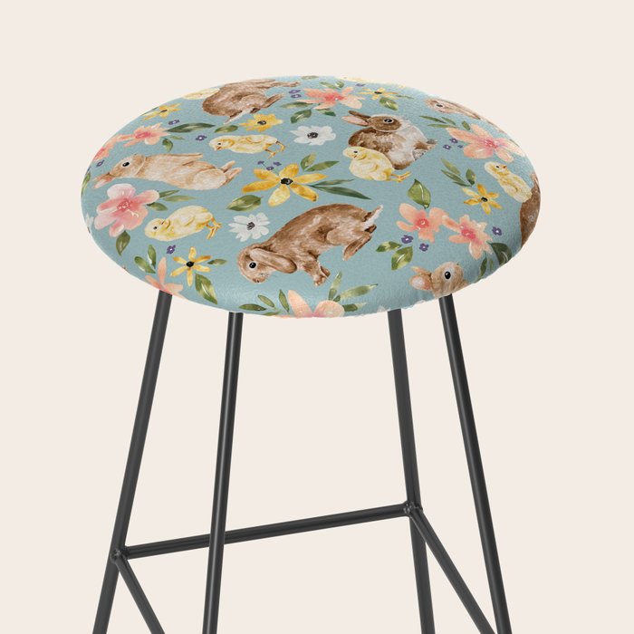 Blue Easter Bunny and Chick Floral Stool Gallery Image 2