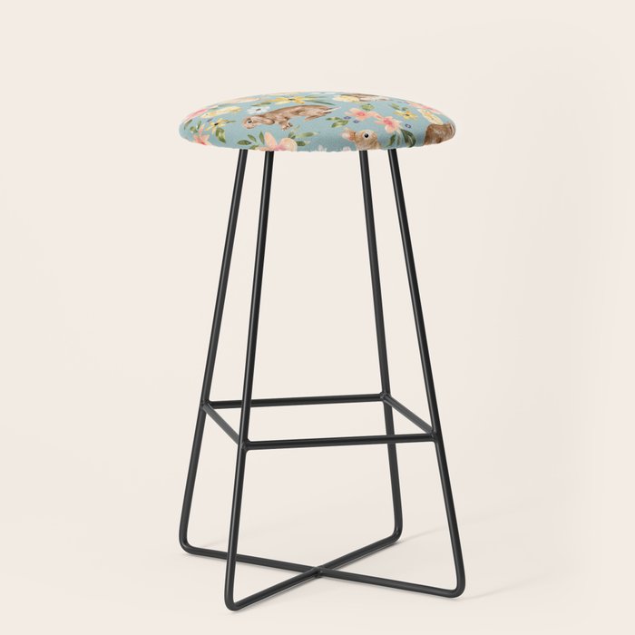 Blue Easter Bunny and Chick Floral Stool Gallery Image 1