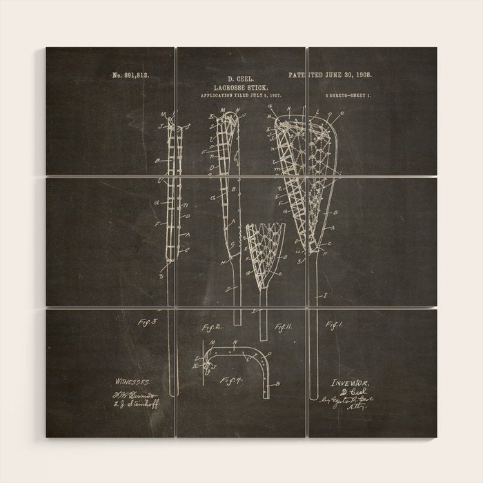 Lacrosse Stick Patent - Lacrosse Player Art - Black Chalkboard Wood Wall Art Gallery Image 1