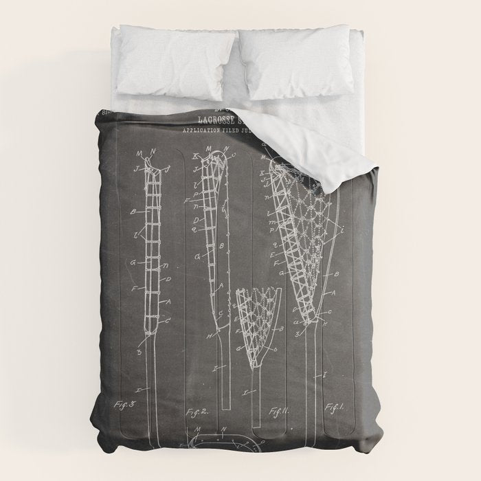 Lacrosse Stick Patent - Lacrosse Player Art - Black Chalkboard Comforter Gallery Image 1