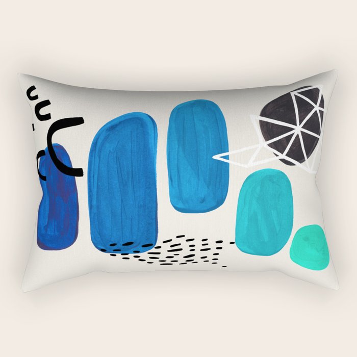 Fun Abstract Minimalist Mid Century Modern Colorful Shapes Marine Green Blue Ombre Watercolor Bubble Rectangular Pillow Gallery Image 1