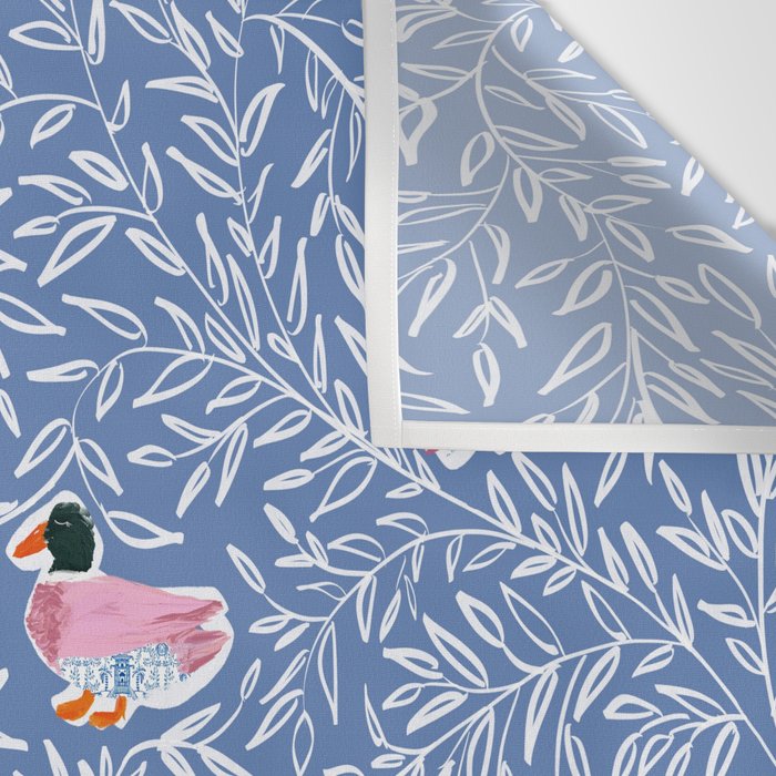 Mallard Duck Tales Chinoiserie Blue Wall Tapestry Gallery Image 3