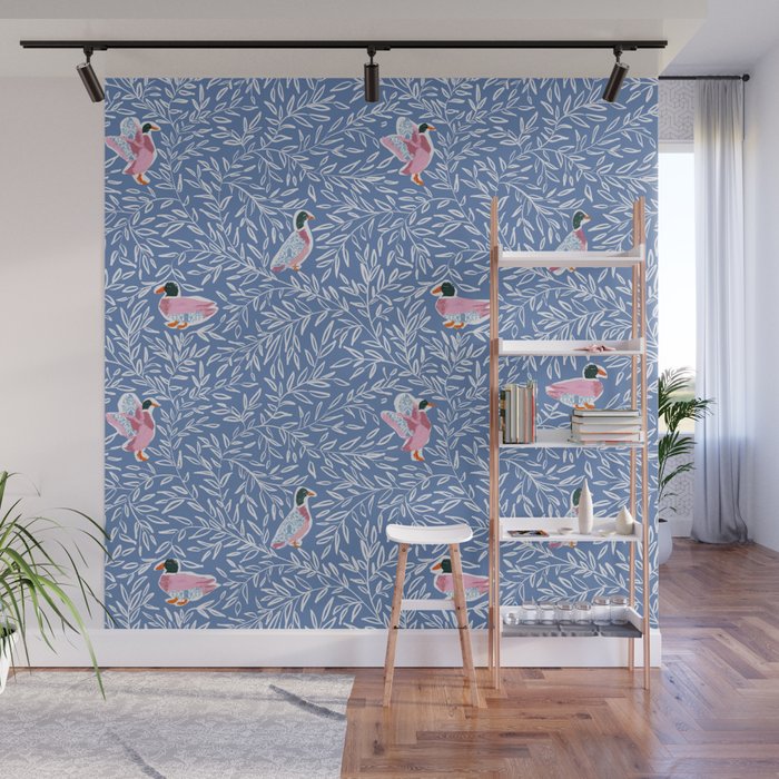 Mallard Duck Tales Chinoiserie Blue Wall Mural Gallery Image 1