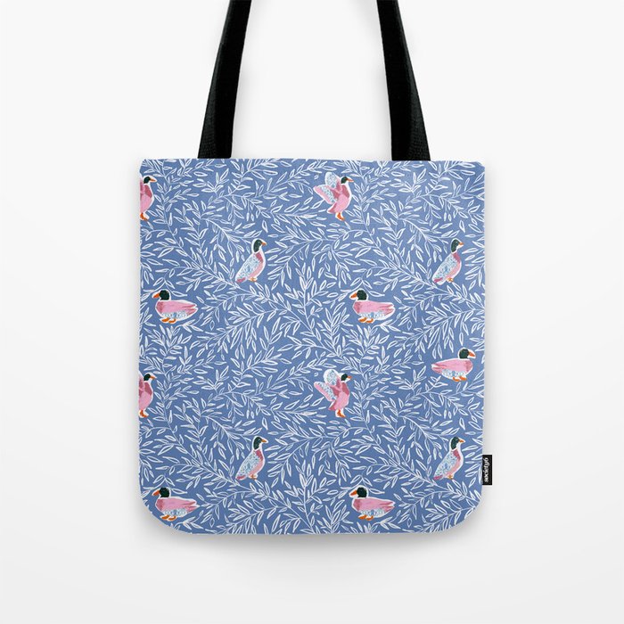 Mallard Duck Tales Chinoiserie Blue Tote Bag Gallery Image 1