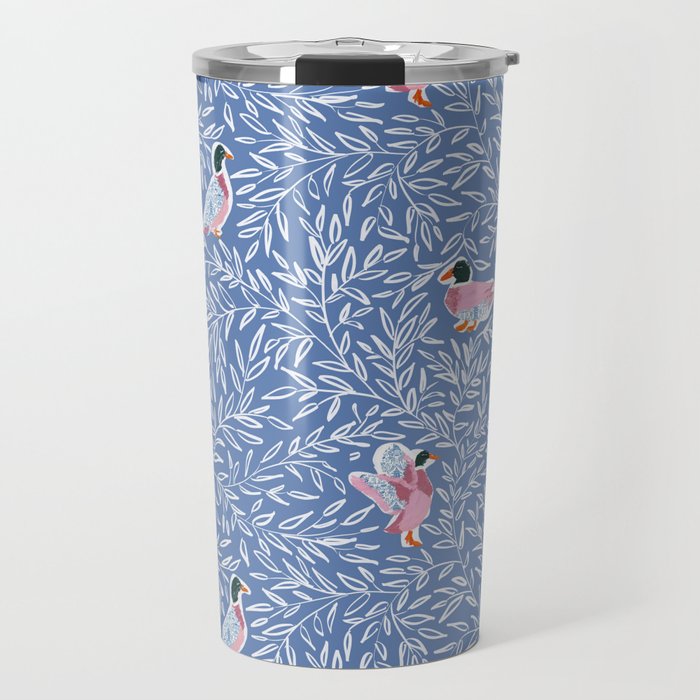 Mallard Duck Tales Chinoiserie Blue Travel Mug Gallery Image 1