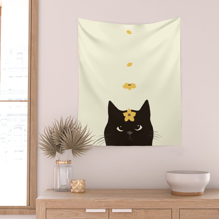 Hidden cat 20 spring yellow flower Wall Tapestry Gallery Image 2