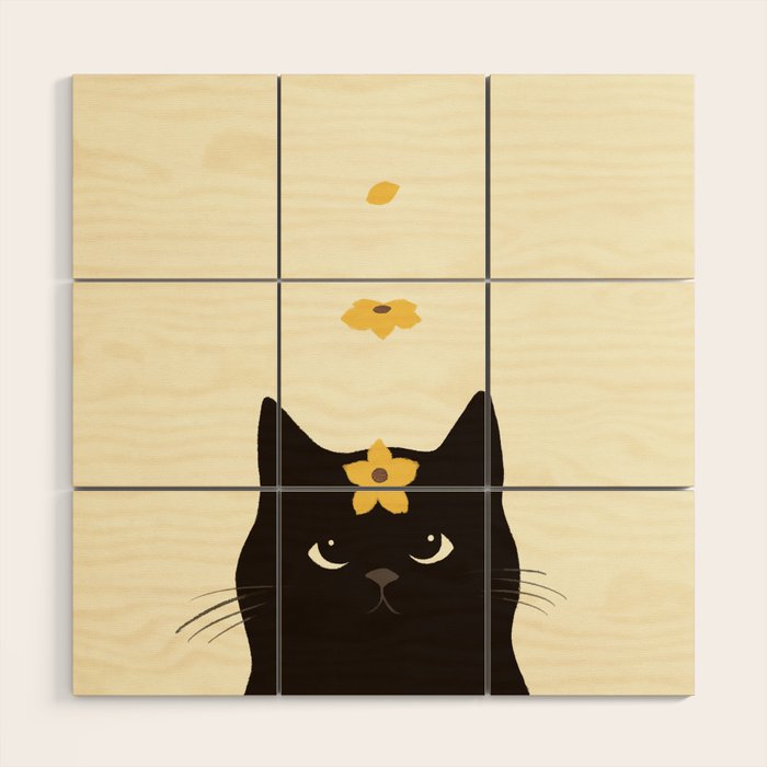 Hidden cat 20 spring yellow flower Wood Wall Art Gallery Image 1
