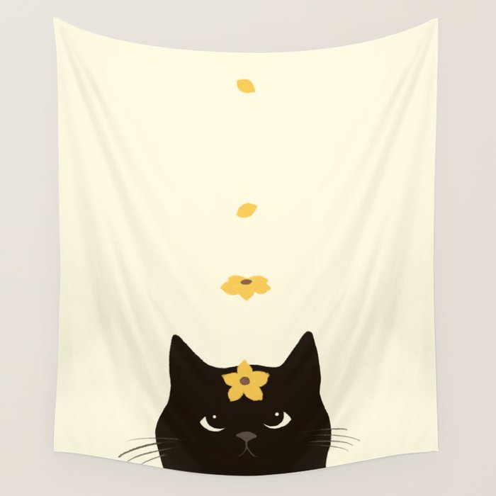 Hidden cat 20 spring yellow flower Wall Tapestry Gallery Image 4