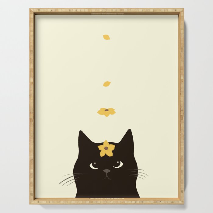 Hidden cat 20 spring yellow flower Serving Tray Gallery Image 1