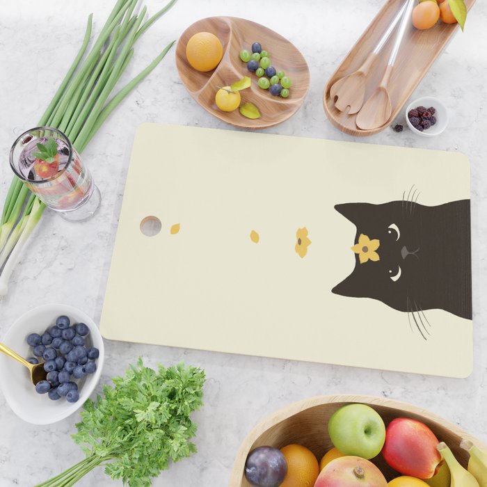 Hidden cat 20 spring yellow flower Cutting Board Gallery Image 2