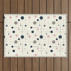 Mid Century Modern Abstract Retro Vintage Style Navy Blue, Blush Pink and Grey Outdoor Rug Gallery Image 1
