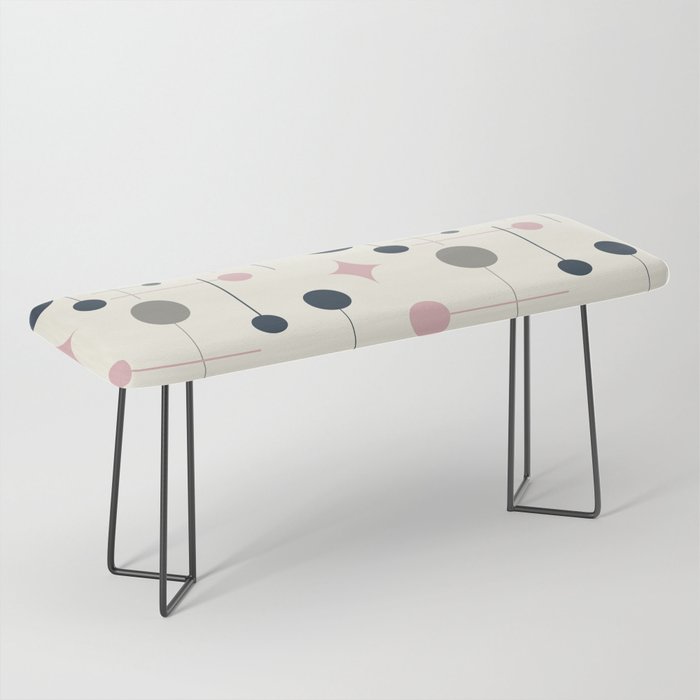 Mid Century Modern Abstract Retro Vintage Style Navy Blue, Blush Pink and Grey Bench Gallery Image 1