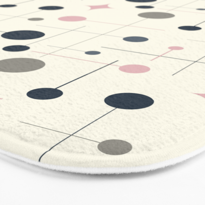 Mid Century Modern Abstract Retro Vintage Style Navy Blue, Blush Pink and Grey Bath Mat Gallery Image 3