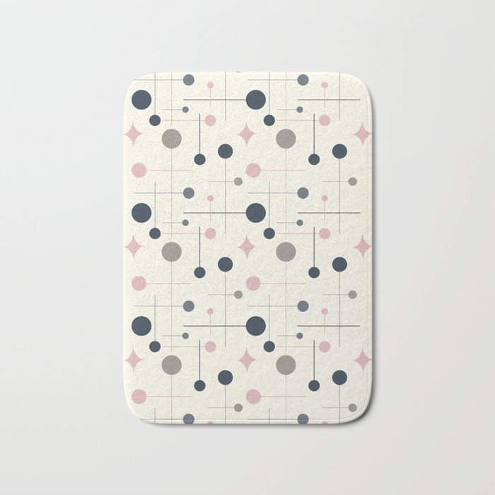 Mid Century Modern Abstract Retro Vintage Style Navy Blue, Blush Pink and Grey Bath Mat Gallery Image 1