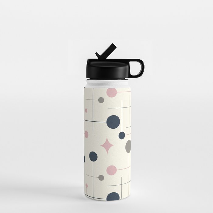 Mid Century Modern Abstract Retro Vintage Style Navy Blue, Blush Pink and Grey Water Bottle Gallery Image 1