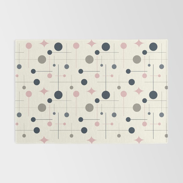 Mid Century Modern Abstract Retro Vintage Style Navy Blue, Blush Pink and Grey Rug Gallery Image 2