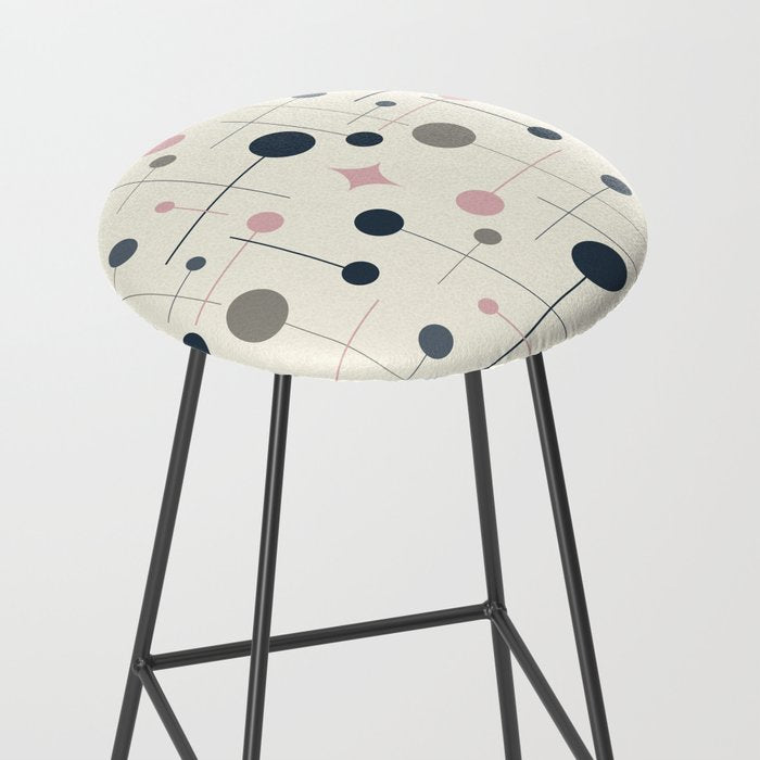 Mid Century Modern Abstract Retro Vintage Style Navy Blue, Blush Pink and Grey Stool Gallery Image 2